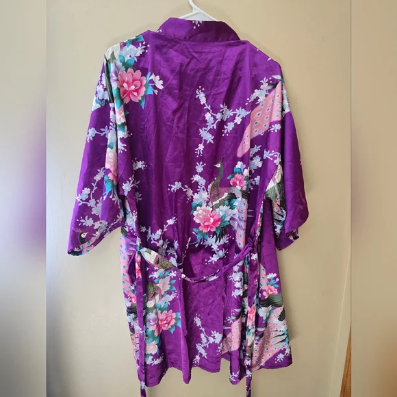 Peacock Floral Vibrant Purple  Kimono Size S/M - Picture 7 of 9